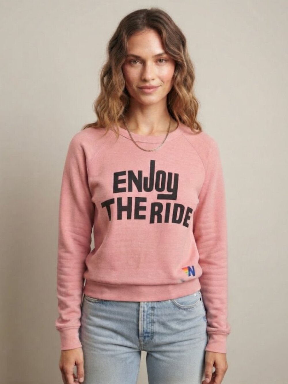 Aviator Nation "Enjoy The Ride" Graphic Crewneck Sweatshirt -Pink-XS- MSRP $170+